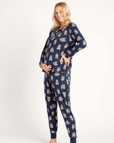 Maternity Navy Cockapoo Print Long Pyjama Set